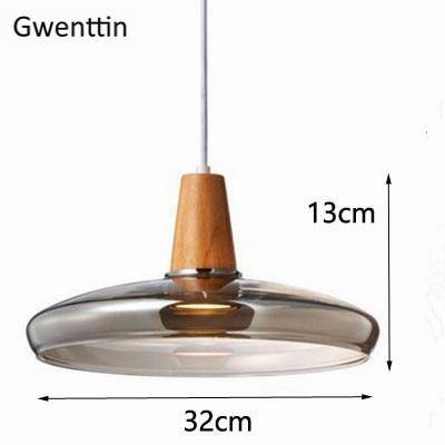 pendant light Wooden LED design with lampshade Nordic glass rounding
