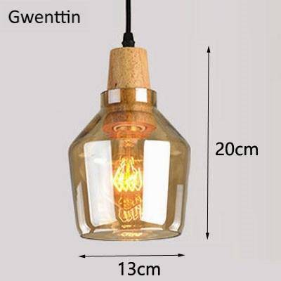 Suspension design LED en bois avec abat-jour arrondi en verre Nordic - vue 8 sur 15