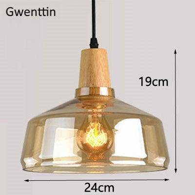 Suspension design LED en bois avec abat-jour arrondi en verre Nordic - vue 9 sur 15