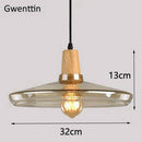Suspension design LED en bois avec abat-jour arrondi en verre Nordic