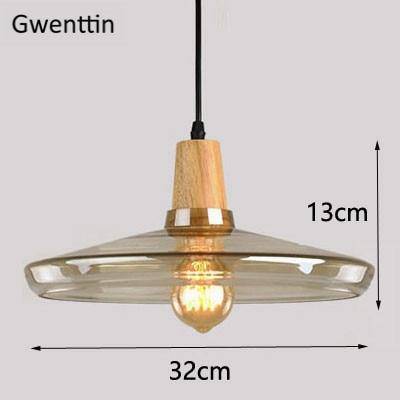Suspension design LED en bois avec abat-jour arrondi en verre Nordic - vue 16 sur 15