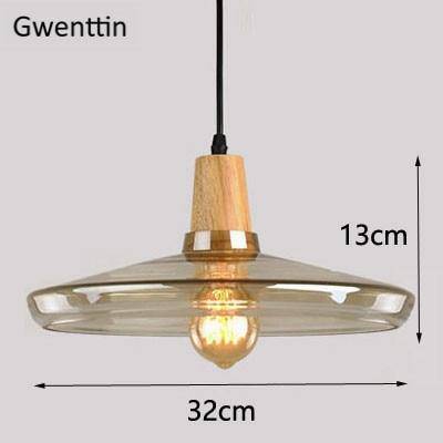 pendant light Wooden LED design with lampshade Nordic glass rounding