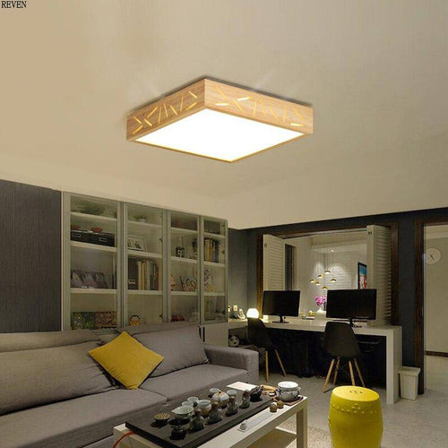 Lámpara de techo LED de madera de estilo japonés en cuadrado perforado