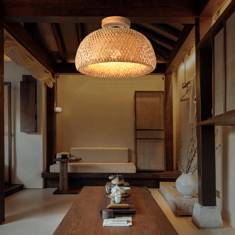 Round modern ceiling lamp in natural bamboo Solferino