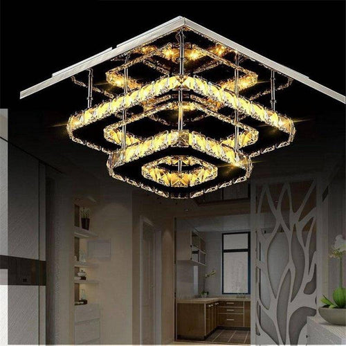 Crystal ceiling lamp and modern square mirror