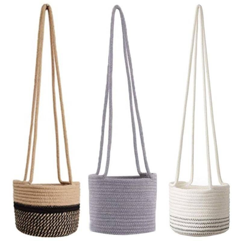 Cache-pots suspendu en toile de jute style scandinave