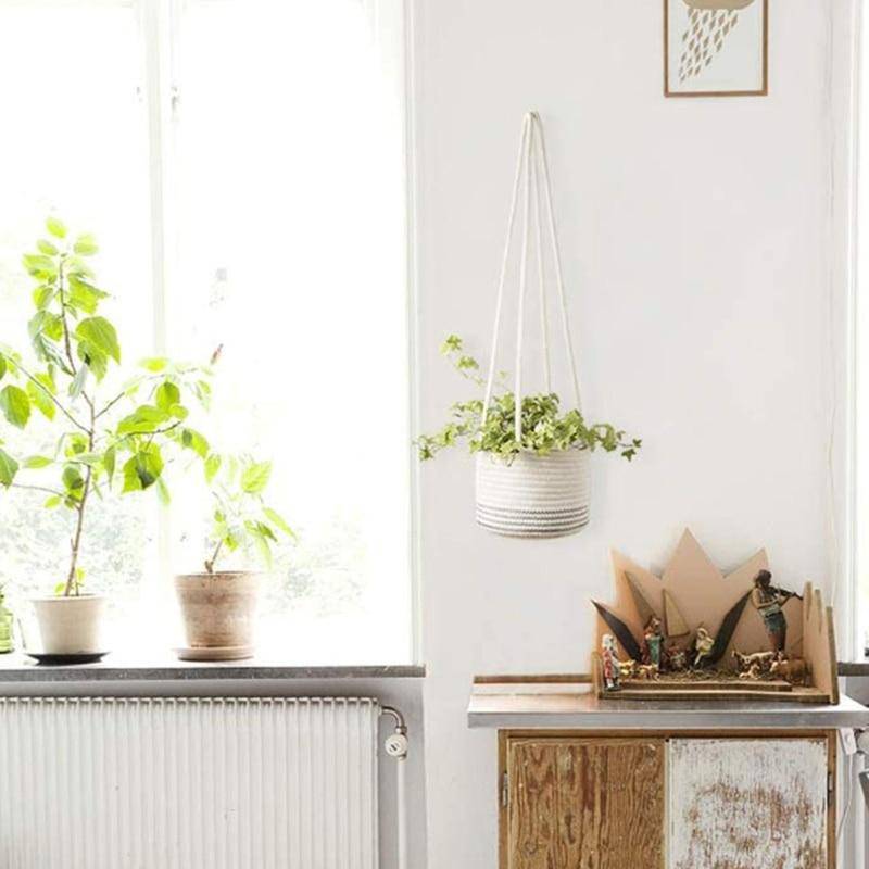 Scandinavian style hessian hanging planter