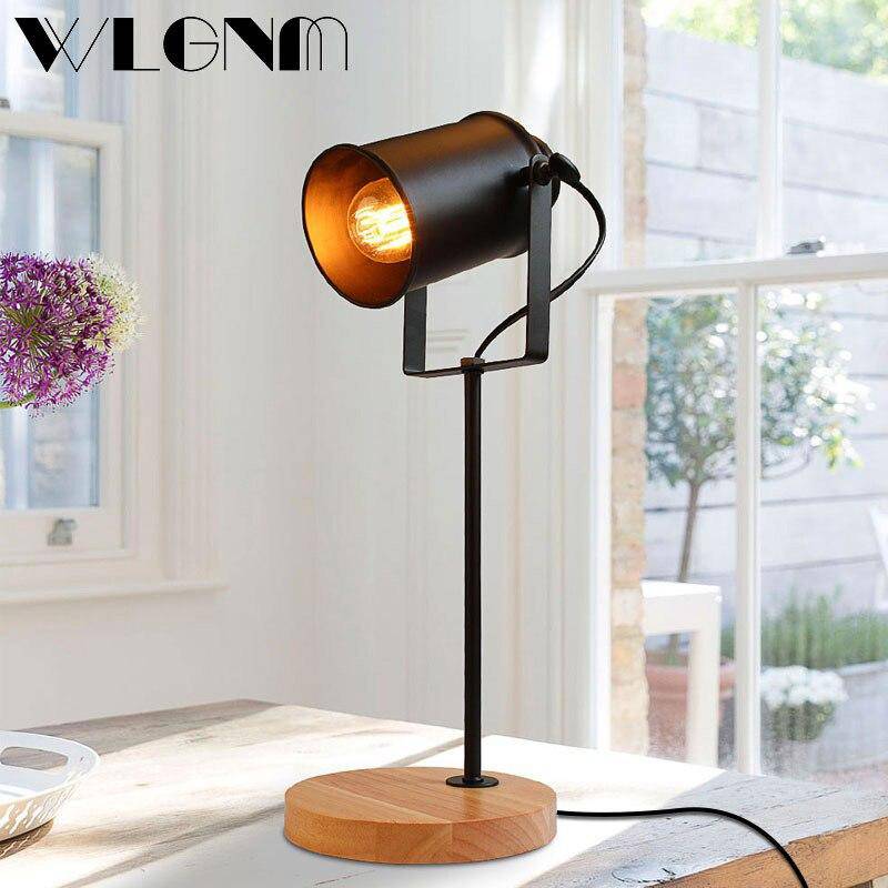 LED design table lamp with lampshade in retro Study metal