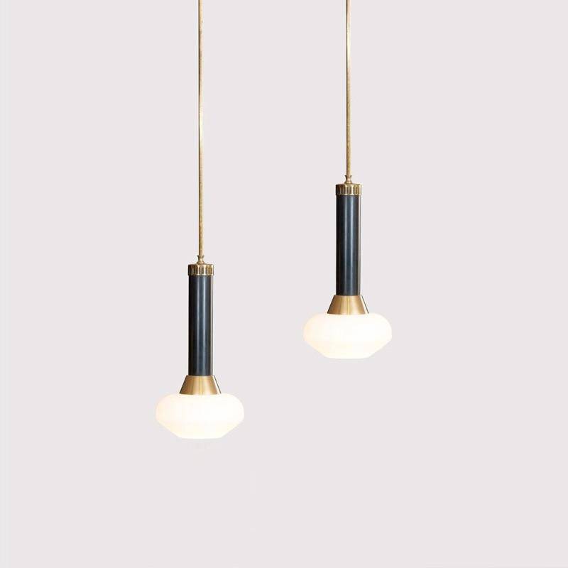 pendant light LED design in gold metal and Loft glass