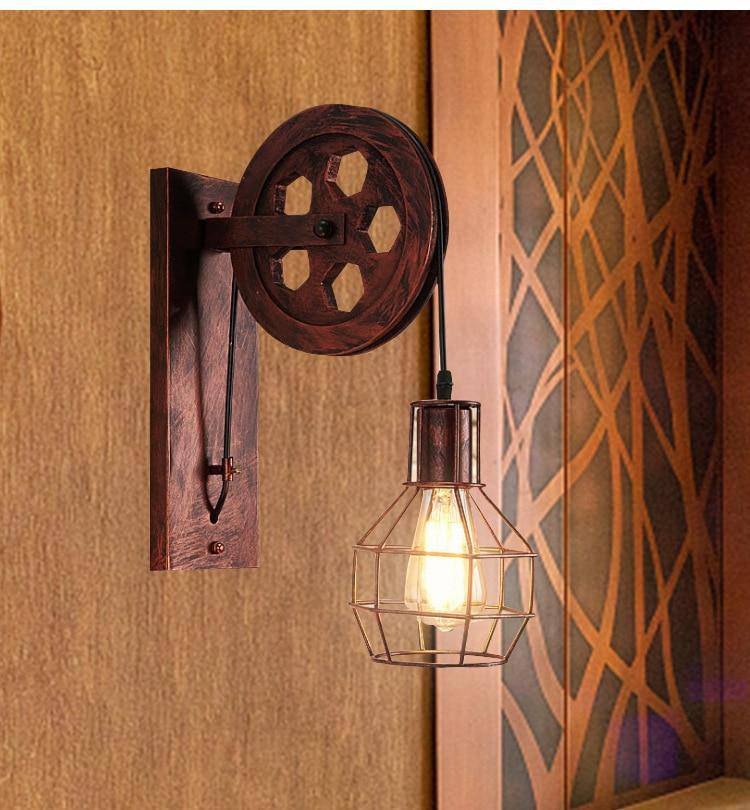 wall lamp rustic wall pulley with industrial cage