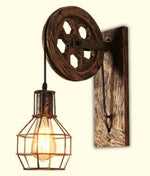 Applique murale rustique poulie avec cage industrielle