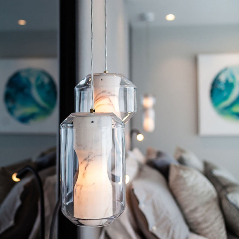 Lámpara de suspensión moderno mármol LED en prisma de vidrio Libe