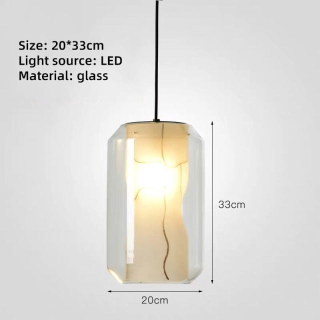 Suspension moderne LED marbre dans un prisme en verre Libe