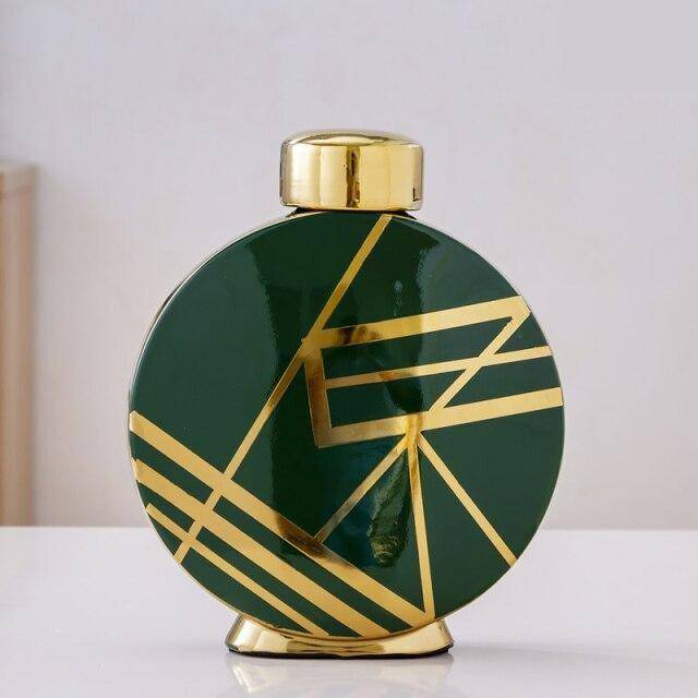 Vase design noir aux motifs géométriques abstraits dorés Luxury - vue 6 sur 9