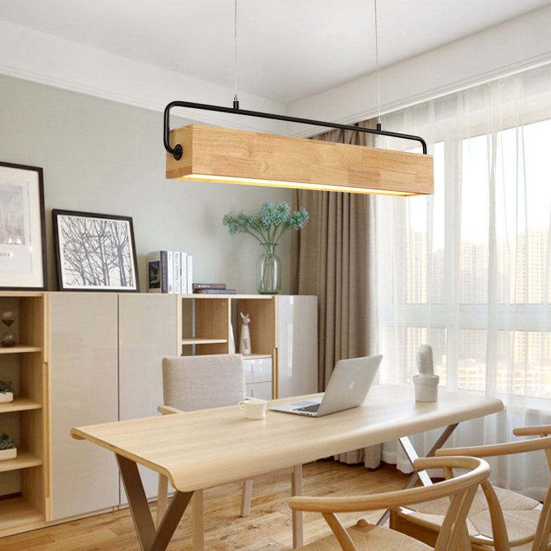 Suspension moderne LED rectangulaire en bois Wakin
