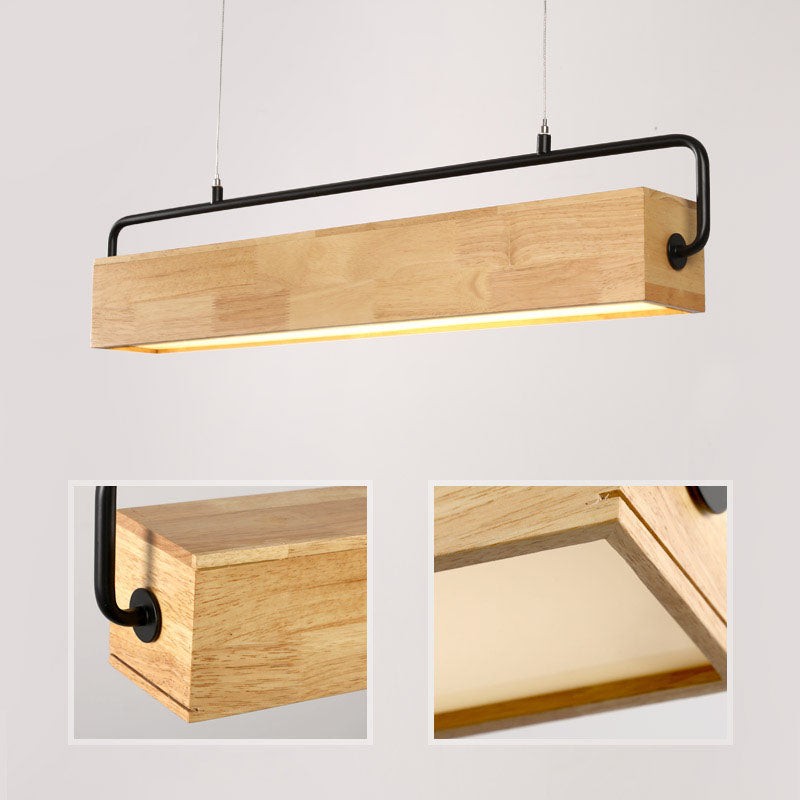 Suspension moderne LED rectangulaire en bois Wakin