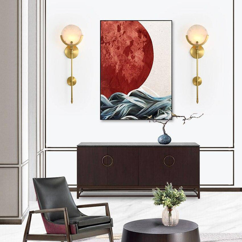 Applique murale design LED avec tige en métal doré et marbre