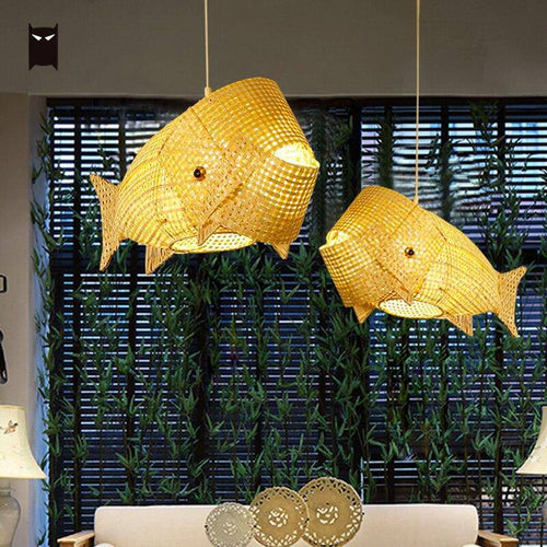 pendant light Rattan LED style fish Kids