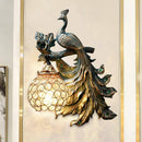 Applique murale vintage LED avec boule en verre et paon en métal Wall