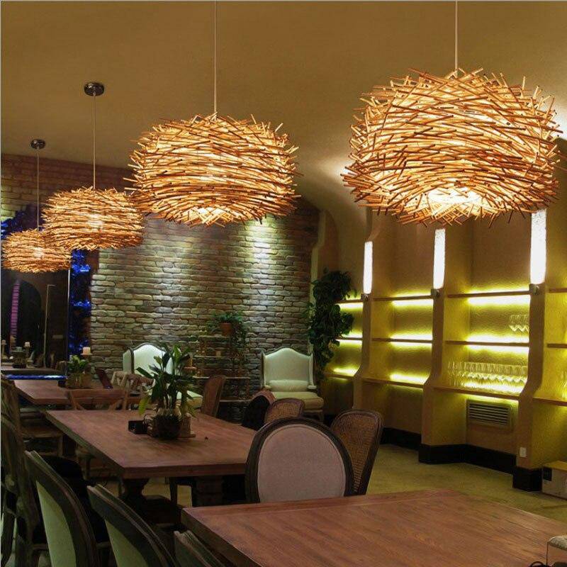 Suspension design en forme de nid d'oiseaux Rattan