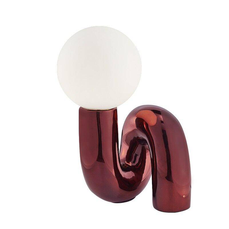 Red metal LED table lamp with Mao glass ball