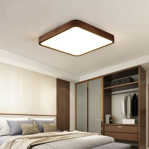 Plafonnier moderne LED en forme géométrique en bois Evelyn