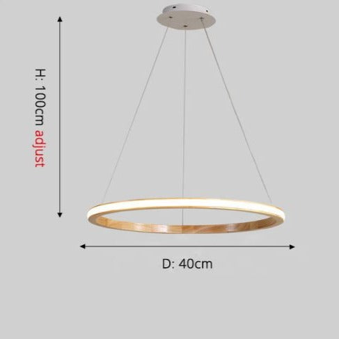 Suspension moderne LED avec anneau en bois lumineux Ibarne