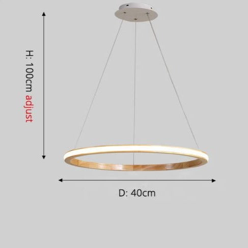 Lámpara de suspensión LED moderno con anillo de madera iluminado Ibarne