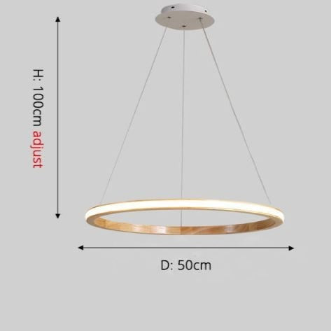 Lámpara de suspensión LED moderno con anillo de madera iluminado Ibarne