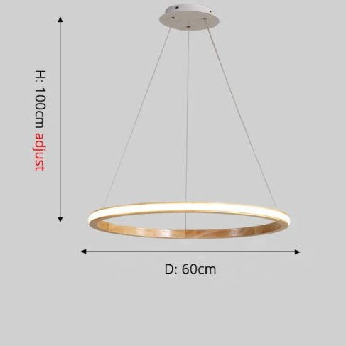 Lámpara de suspensión LED moderno con anillo de madera iluminado Ibarne