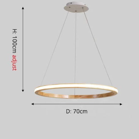 Lámpara de suspensión LED moderno con anillo de madera iluminado Ibarne