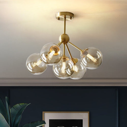 Modern LED chandelier with metal base and Yue glass globes