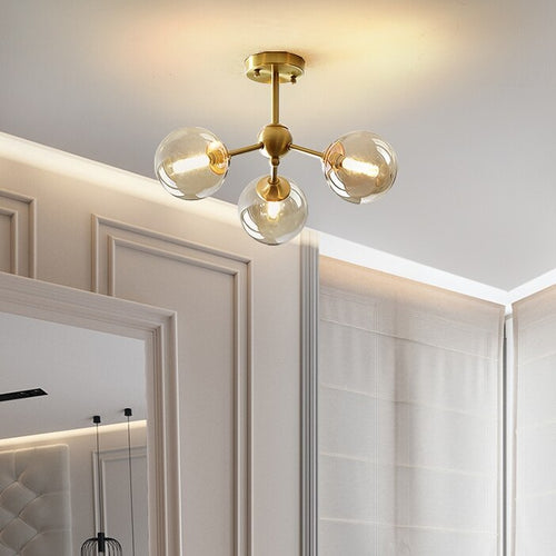 Lustre moderne LED base en métal avec des globes en verre Yue - vue 4 sur 6