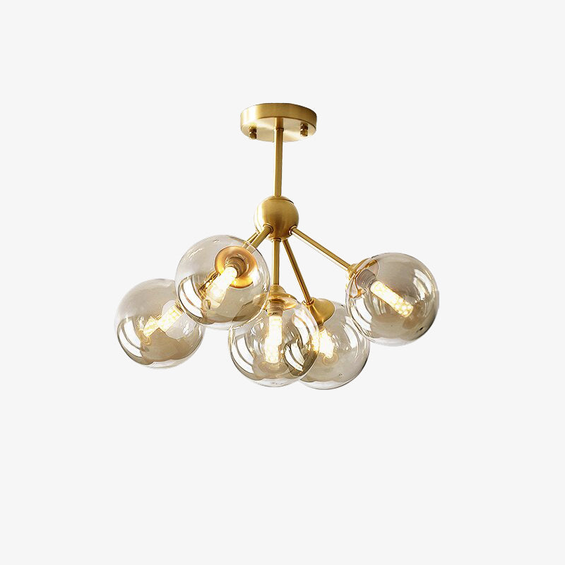 Modern LED chandelier with metal base and Yue glass globes