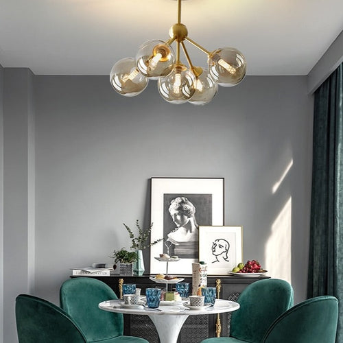 Lustre moderne LED base en métal avec des globes en verre Yue - vue 7 sur 6