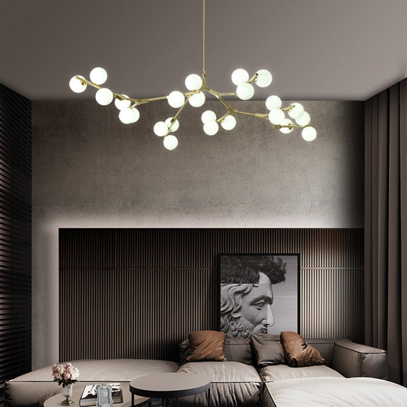 Irune modern branch style LED chandelier with globes