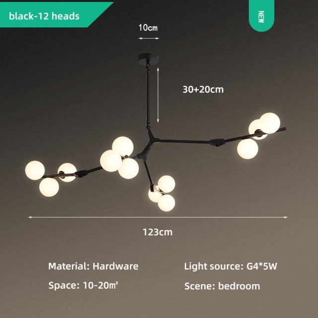 Lustre moderne LED style branche colorée et globes Irune - vue 9 sur 15
