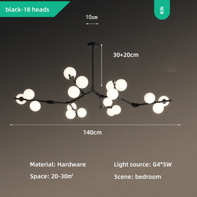 Irune modern branch style LED chandelier with globes