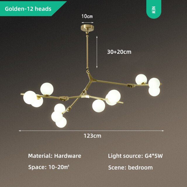 Irune modern branch style LED chandelier with globes