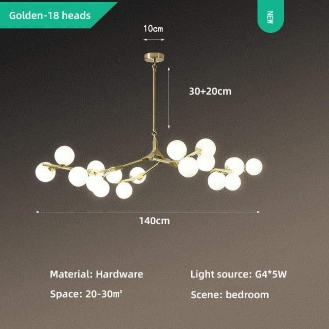 Lustre moderne LED style branche colorée et globes Irune