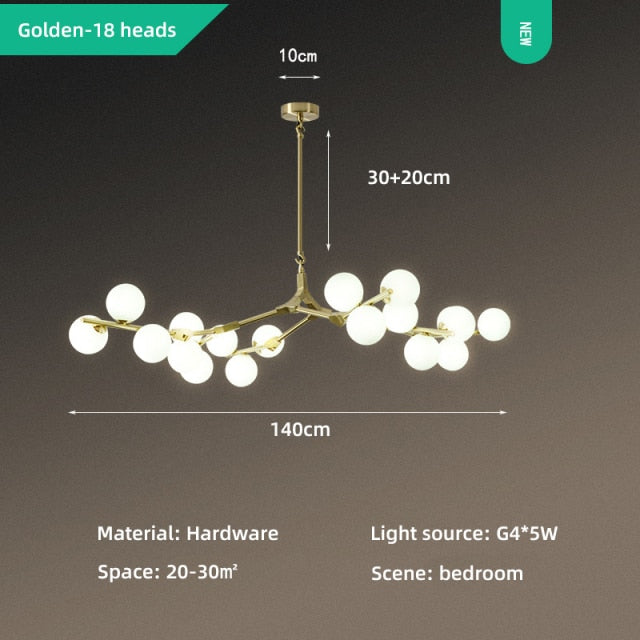 Irune modern branch style LED chandelier with globes