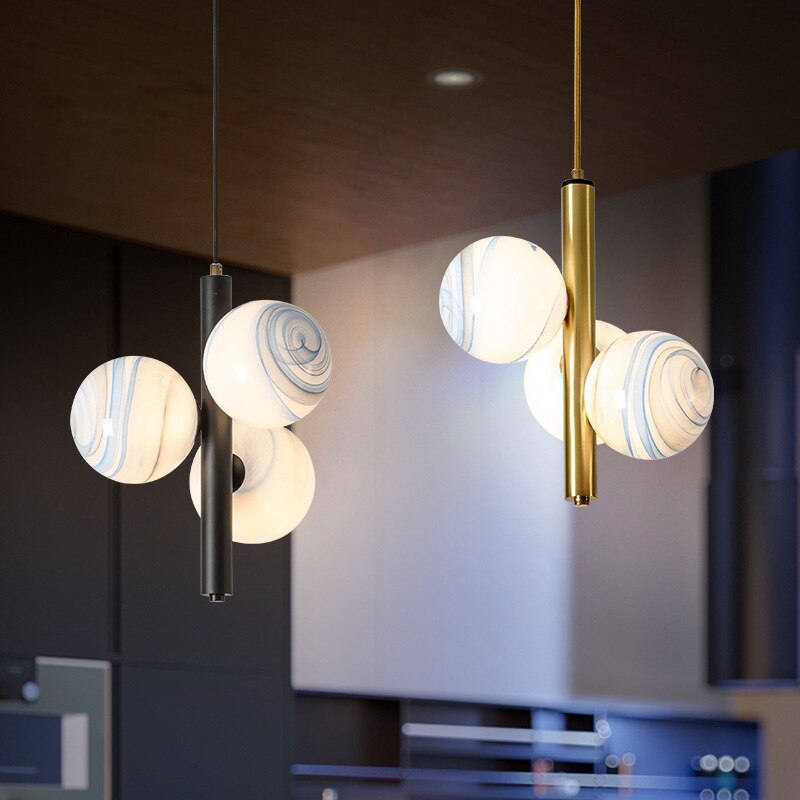 pendant light modern LED with 3 glass globes Lluna