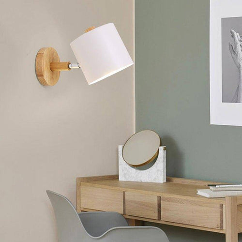 Applique murale moderne LED en bois avec abat-jour arrondi coloré Nordic - vue 4 sur 8