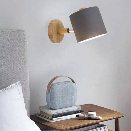 Applique murale moderne LED en bois avec abat-jour arrondi coloré Nordic - vue 3 sur 8