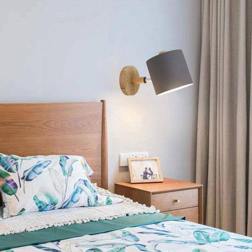 Applique murale moderne LED en bois avec abat-jour arrondi coloré Nordic - vue 5 sur 8