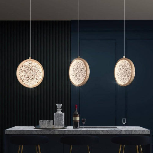 pendant light gold LED design in disc and glass Luxury
