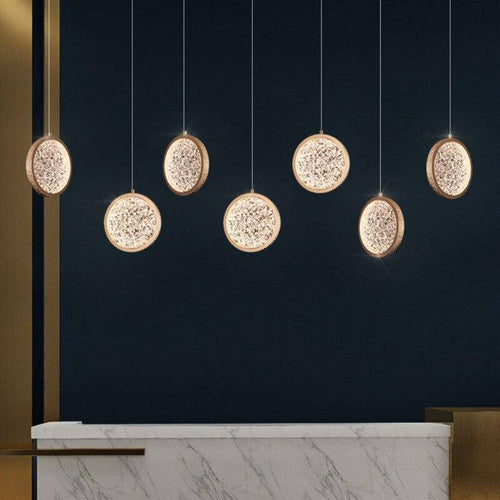 Suspension design dorée à LED en disque et verre Luxury - vue 5 sur 6
