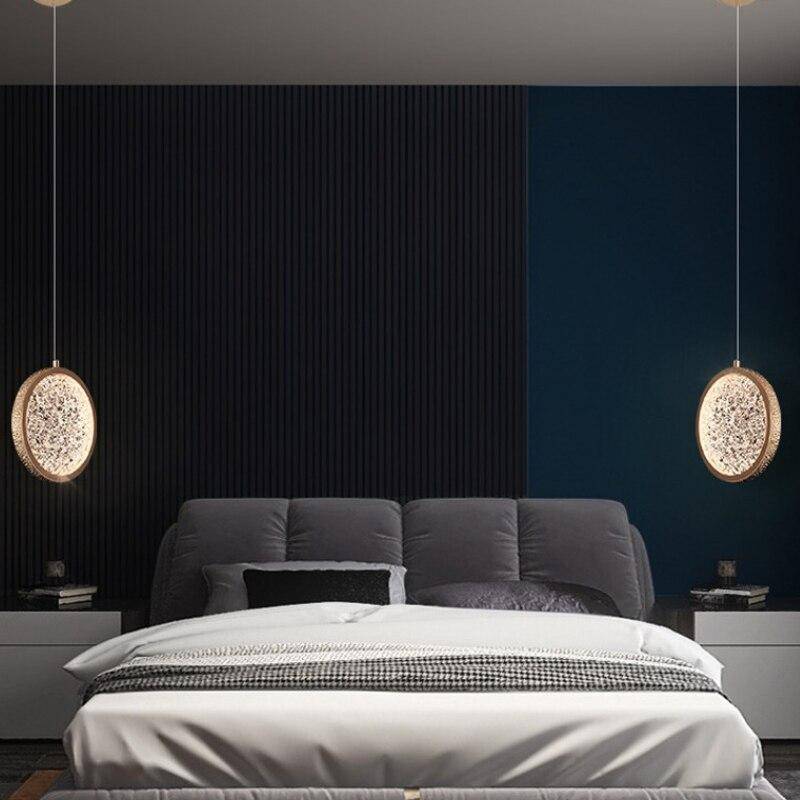 Suspension design dorée à LED en disque et verre Luxury - vue 3 sur 6