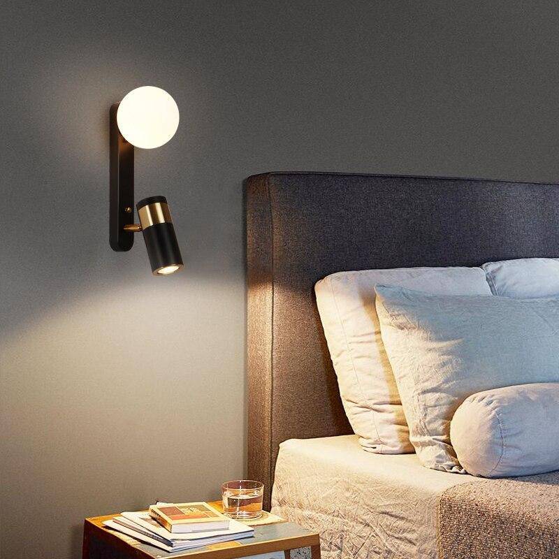 Lámpara de pared design negro y oro LED con bola de cristal Luz