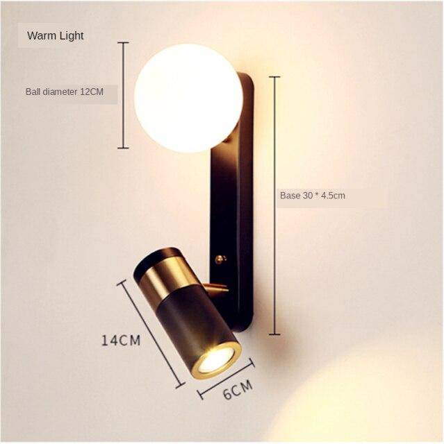 Applique murale design à LED noire et dorée avec boule en verre Light